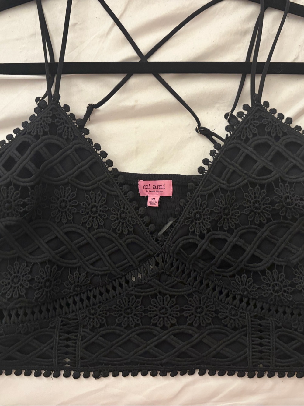 Black Lace Crop Top with Crochet Detail